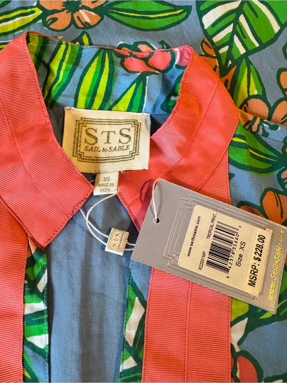 Sail to Sable Blue Tropical Floral Maxi Cover-Up with Pink Trim - Picture 4 of 5